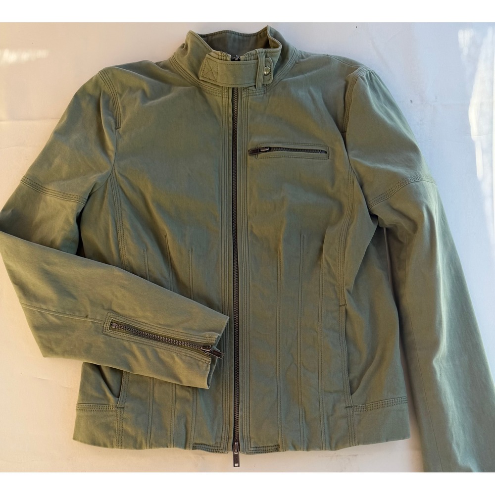 Banana Republic Womens Olive Green Moto Utility Jacket Stretch Cotton Size 8